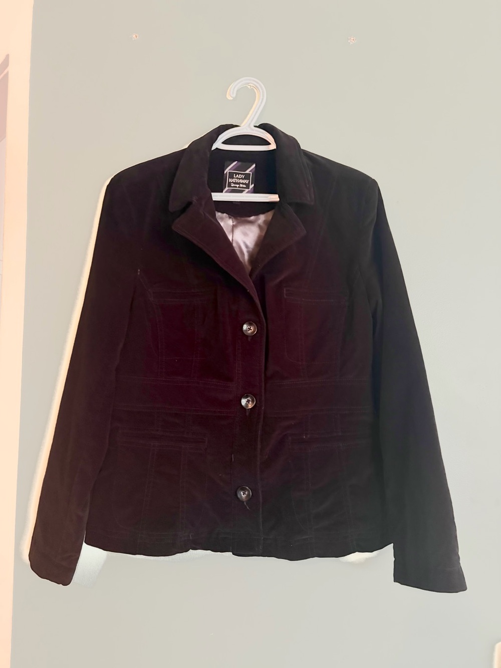 Vtg Lady Hathaway Black Corduroy Blazer Jacket M Velvet Goth Dark Academia 90s